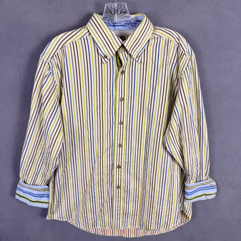 Robert Graham Mens Shirt Button Down L Multicolor Striped Summer Luxury Candy